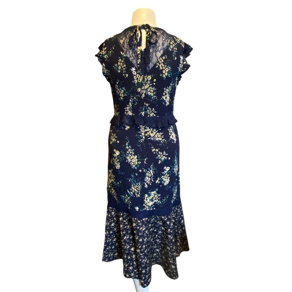 Sugarlips Floral Flutter Sleve Navy Blue Dress Women’s size L - Picture 4 of 13
